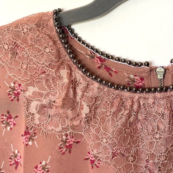 The Kooples Floral Beaded Lace Top Womens Small Pink Bell Sleeve Boho Blouse - Picture 10 of 12